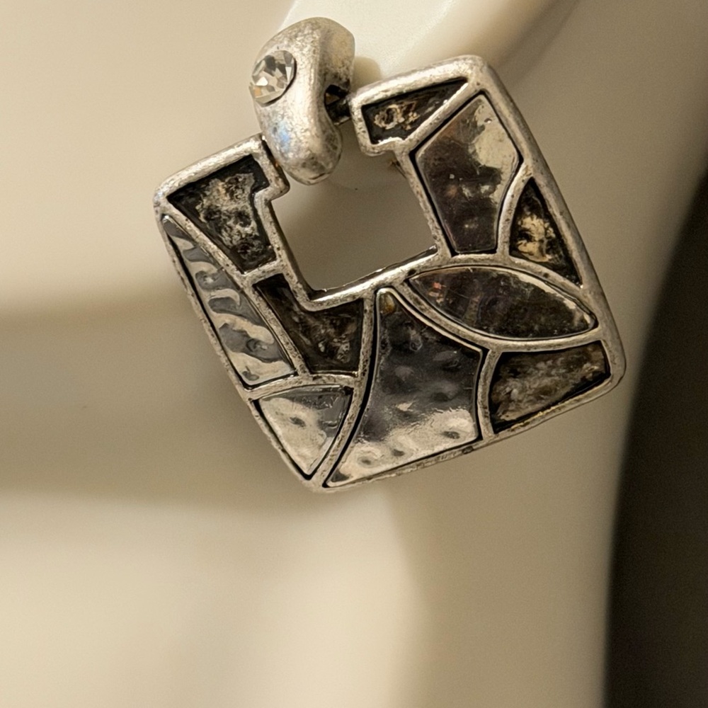 Silver Geometric Earrings - Picture 3 of 9